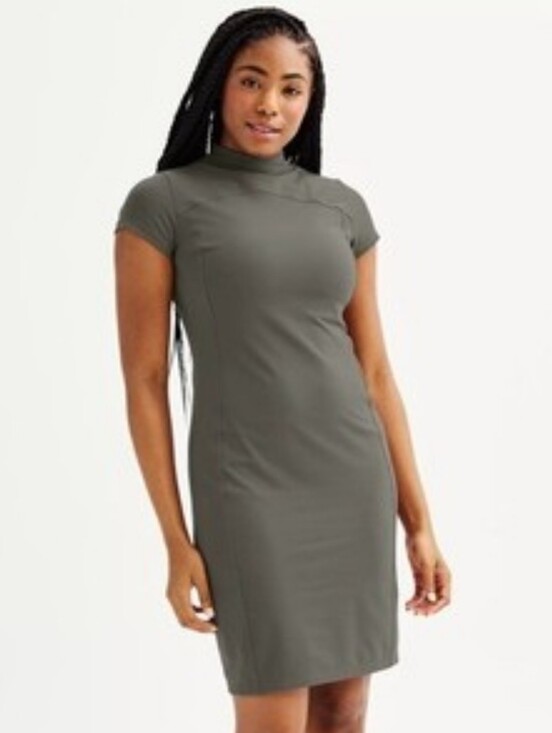 FLX Dresses & Skirts - FLX Affirmation Mock-Neck Short Sleeve Midi Dress in Gray